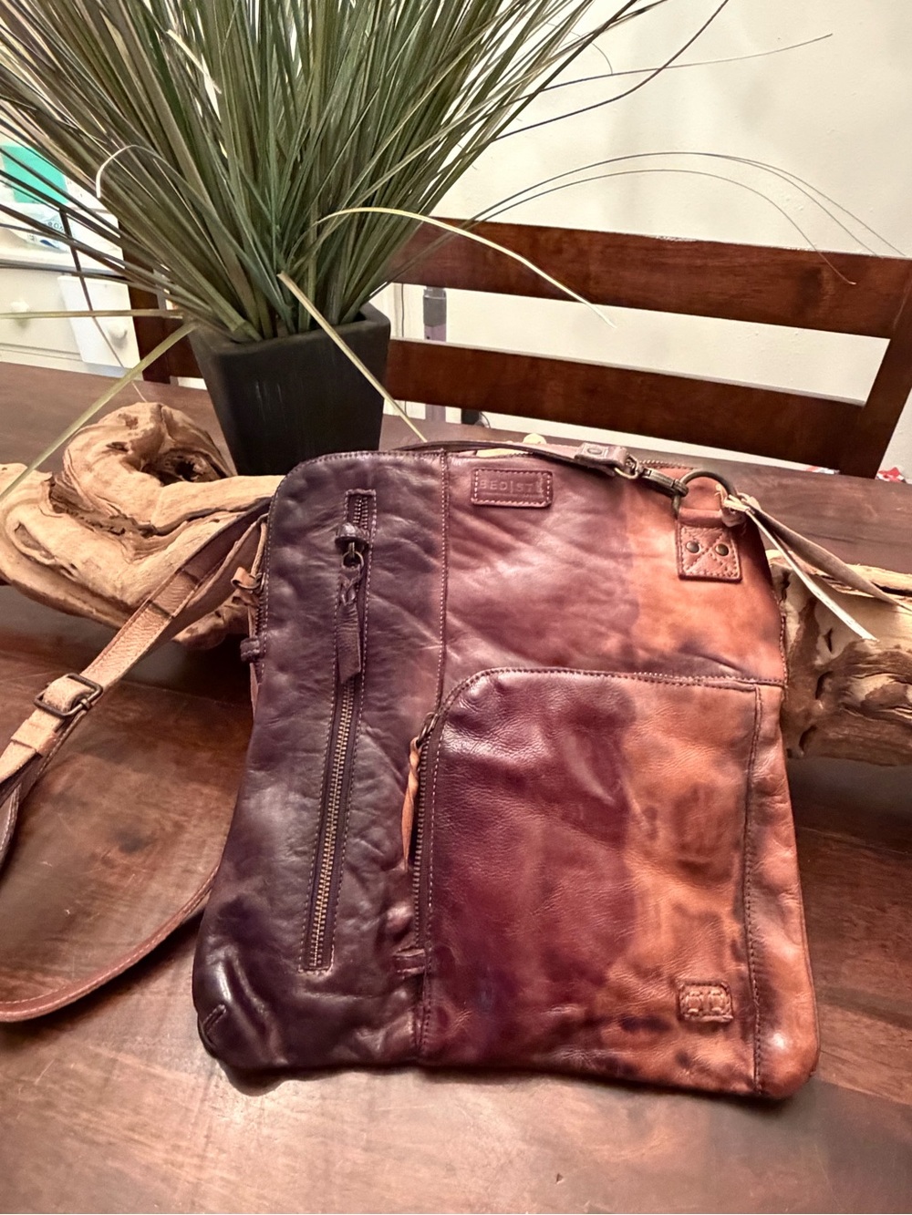 Bed Stu Two-Tone Brown and Burgundy Leather Messenger Bag